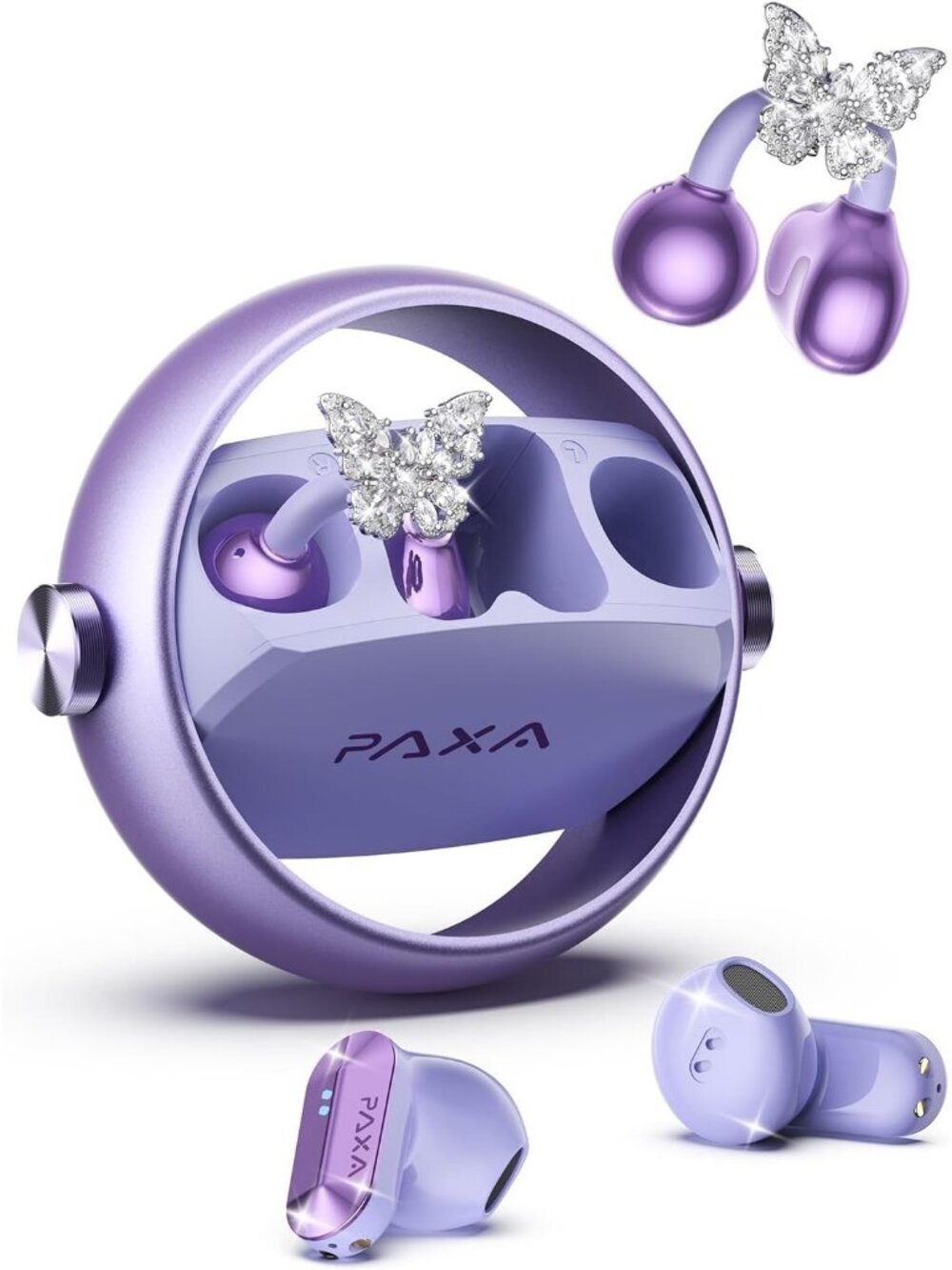 Wireless Purple Clip-On Butterfly Earring Ultra-long 140H Bluetooth 6.0 Earbud